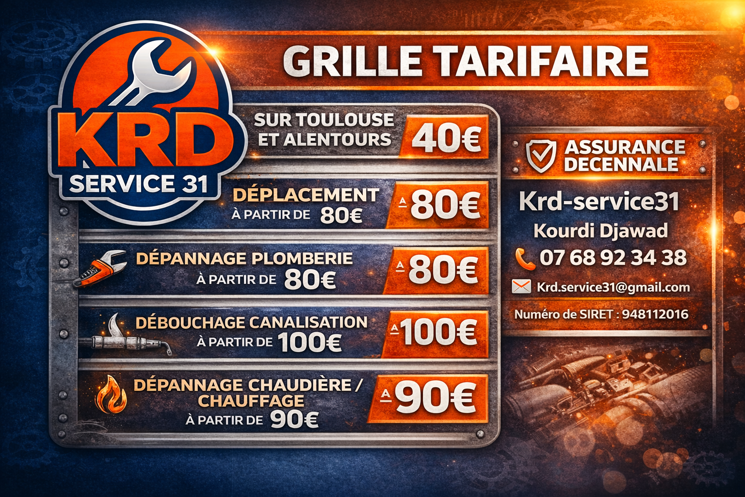 Grille tarifaire – KRD Service 31 Toulouse